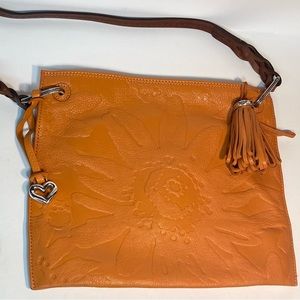 Brighton Piper Slim Burnt Orange Tooled Leather Shoulder Bag